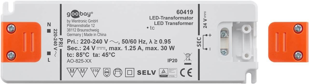 Goobay 60419 Flacher LED Trafo 230 V auf 24 V Gleichspannung (DC) 30W LED Beleuchtung LED Treiber Konstantstromquelle-1