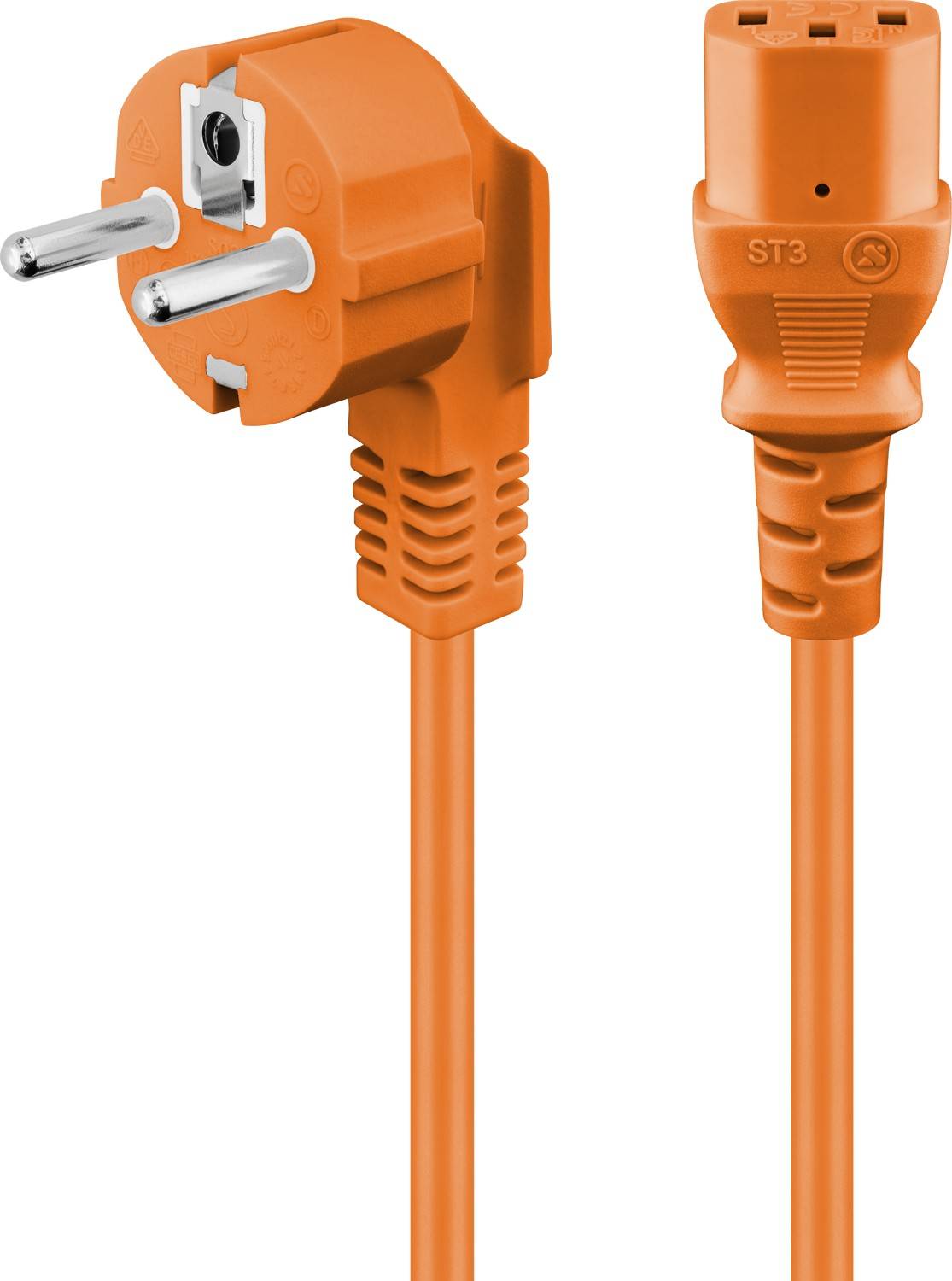 Goobay 95290 Kaltgerätekabel 90° gewinkelt / Schutzkontaktstecker & C13 Buchse / Stromkabel Netzkabel / Orange / 5m-0