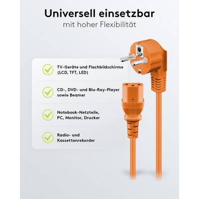 Goobay 95290 Kaltgerätekabel 90° gewinkelt / Schutzkontaktstecker & C13 Buchse / Stromkabel Netzkabel / Orange / 5m-4