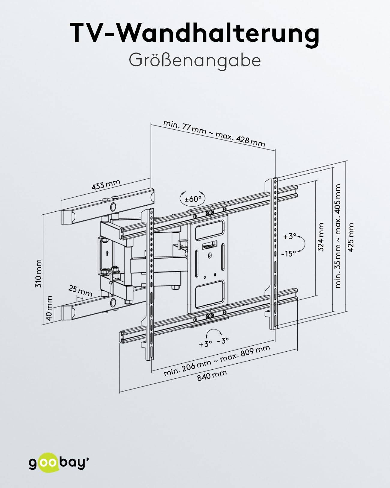 Goobay 49746 TV-Wandhalterung Pro FULLMOTION 109 cm (43") - 254 cm (100") neigbar & schwenkbar, VESA 800x400, 60 kg-1