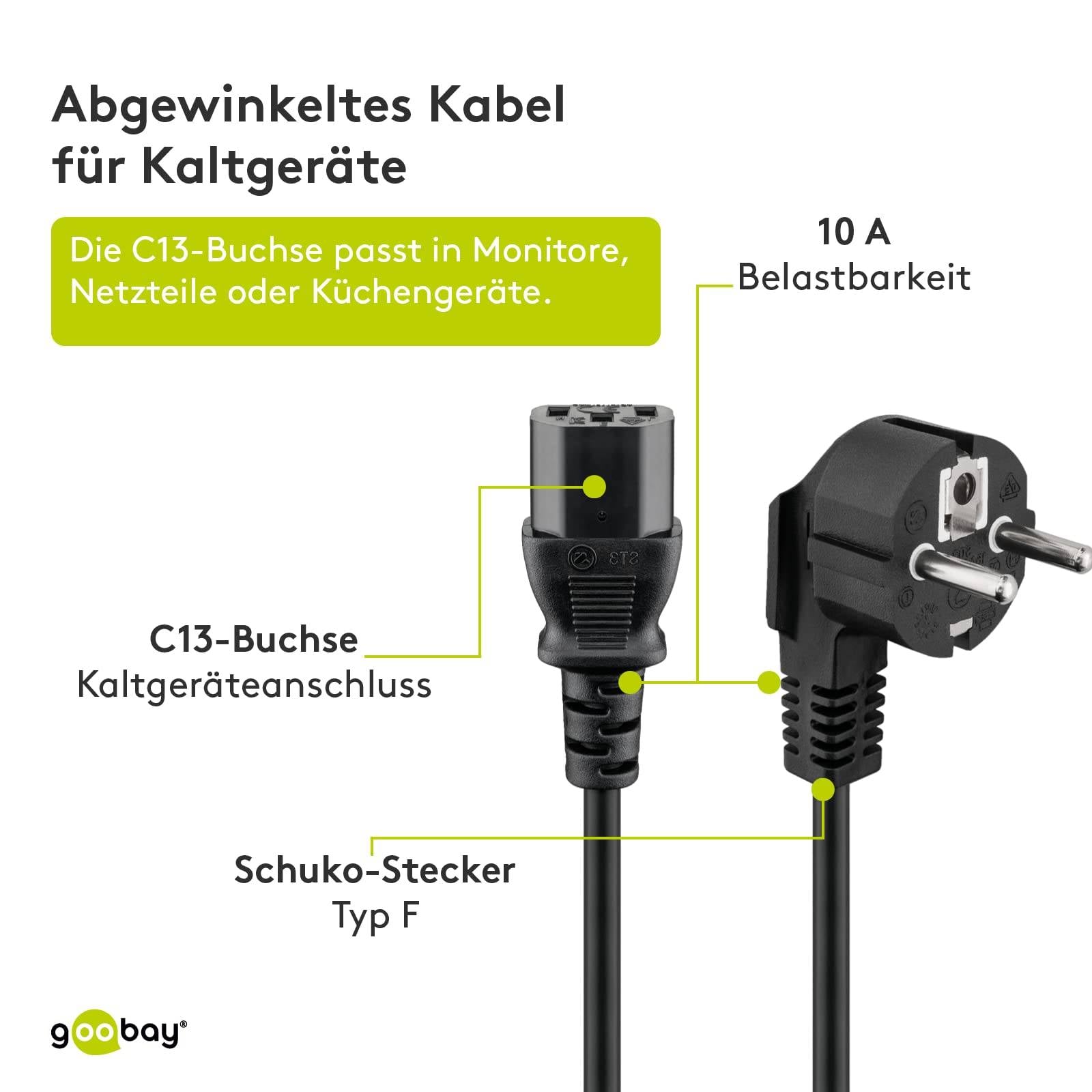 Goobay 51320 Kaltgerätekabel 90° gewinkelt / Schutzkontaktstecker & C13 Buchse / Stromkabel Netzkabel / Schwarz / 5m-2