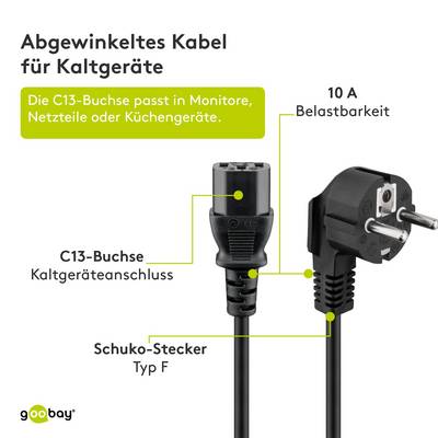 Goobay 51320 Kaltgerätekabel 90° gewinkelt / Schutzkontaktstecker & C13 Buchse / Stromkabel Netzkabel / Schwarz / 5m-2