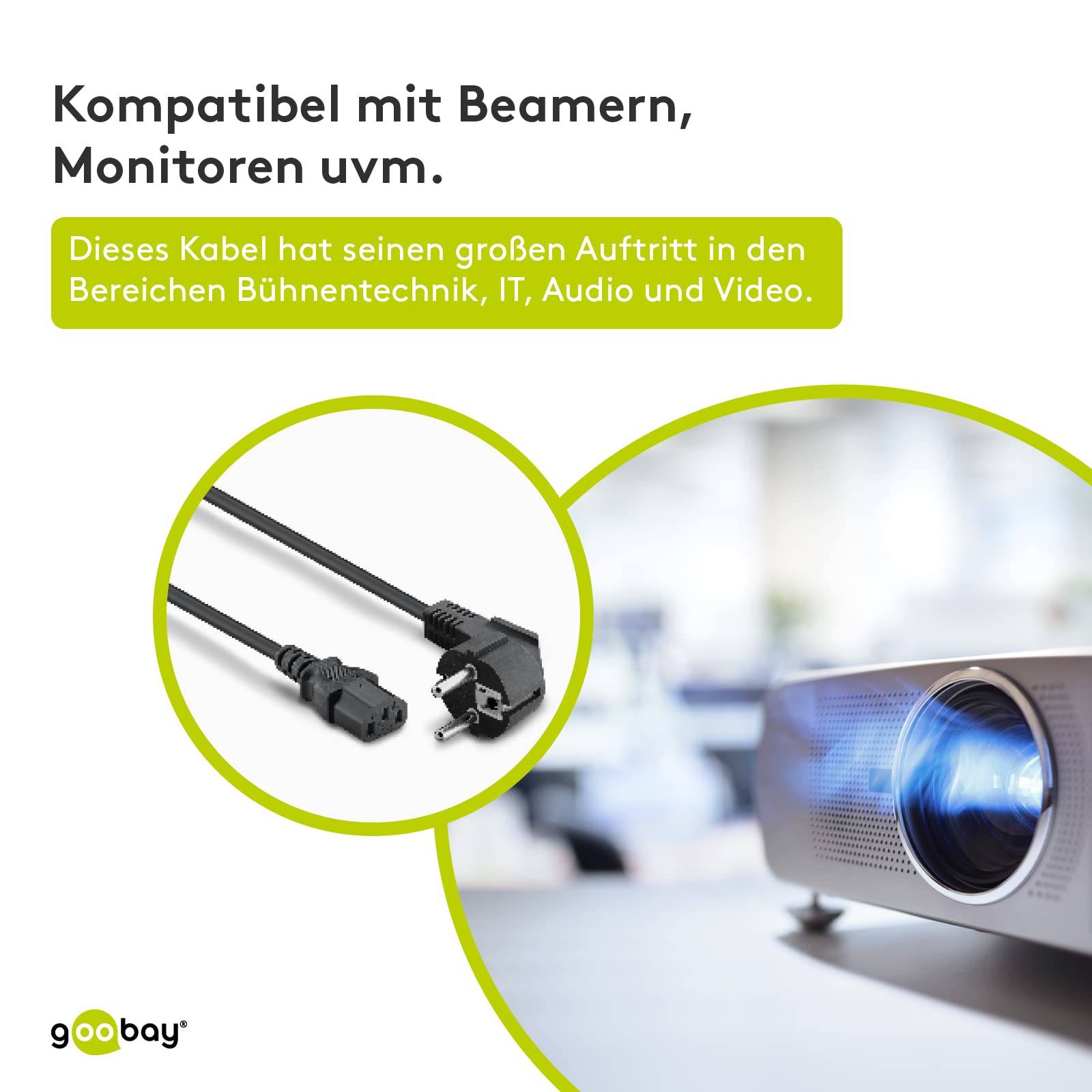 Goobay 51320 Kaltgerätekabel 90° gewinkelt / Schutzkontaktstecker & C13 Buchse / Stromkabel Netzkabel / Schwarz / 5m-3