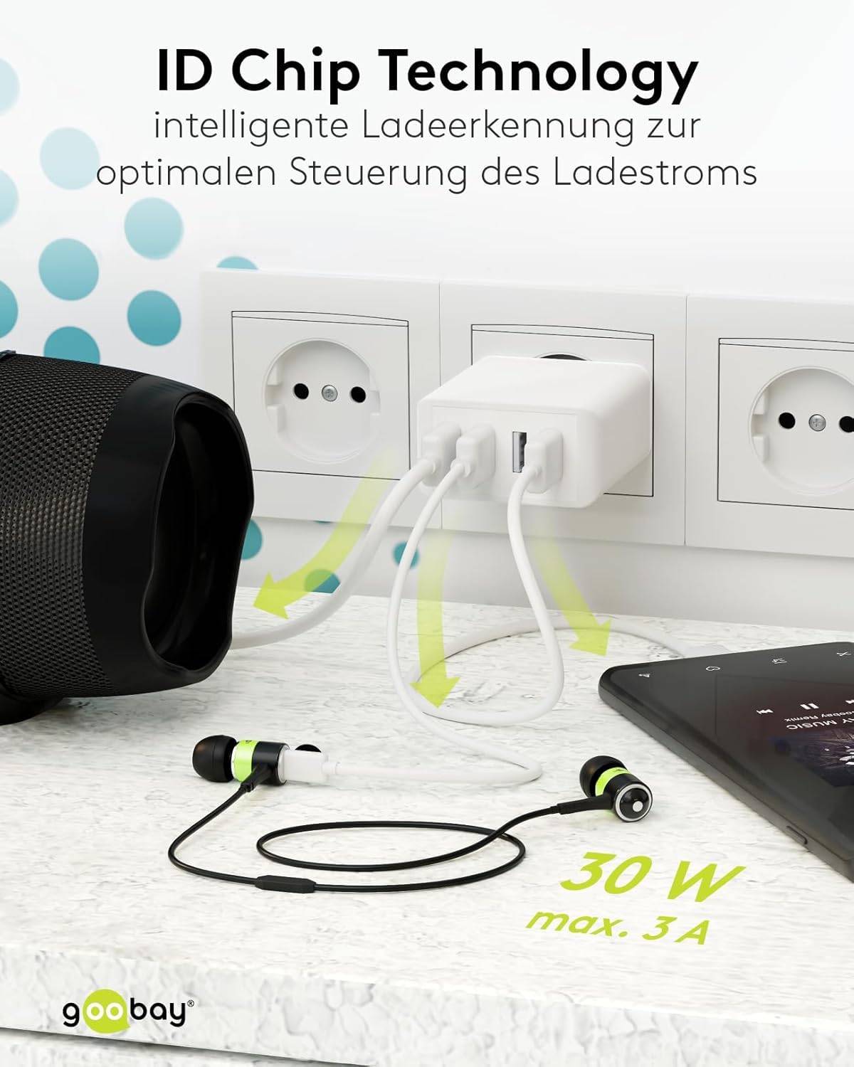Goobay 44962 USB-A Netzteil 30W / 4fach Universal Ladegerät Apple Samsung / USB A Adapter / 4 Port Ladestecker / Weiß-5