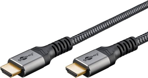 Goobay Plus 64996 Highspeed HDMI Kabel Ethernet UHD 4K @ 60Hz Monitorkabel 18 Gbits Textilkabel Shark Skin / Grau / 5m