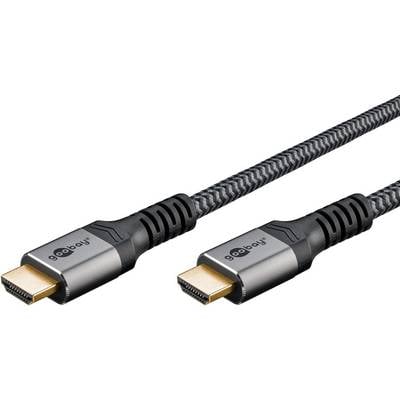 Goobay Plus 64996 Highspeed HDMI Kabel Ethernet UHD 4K @ 60Hz Monitorkabel 18 Gbits Textilkabel Shark Skin / Grau / 5m-0