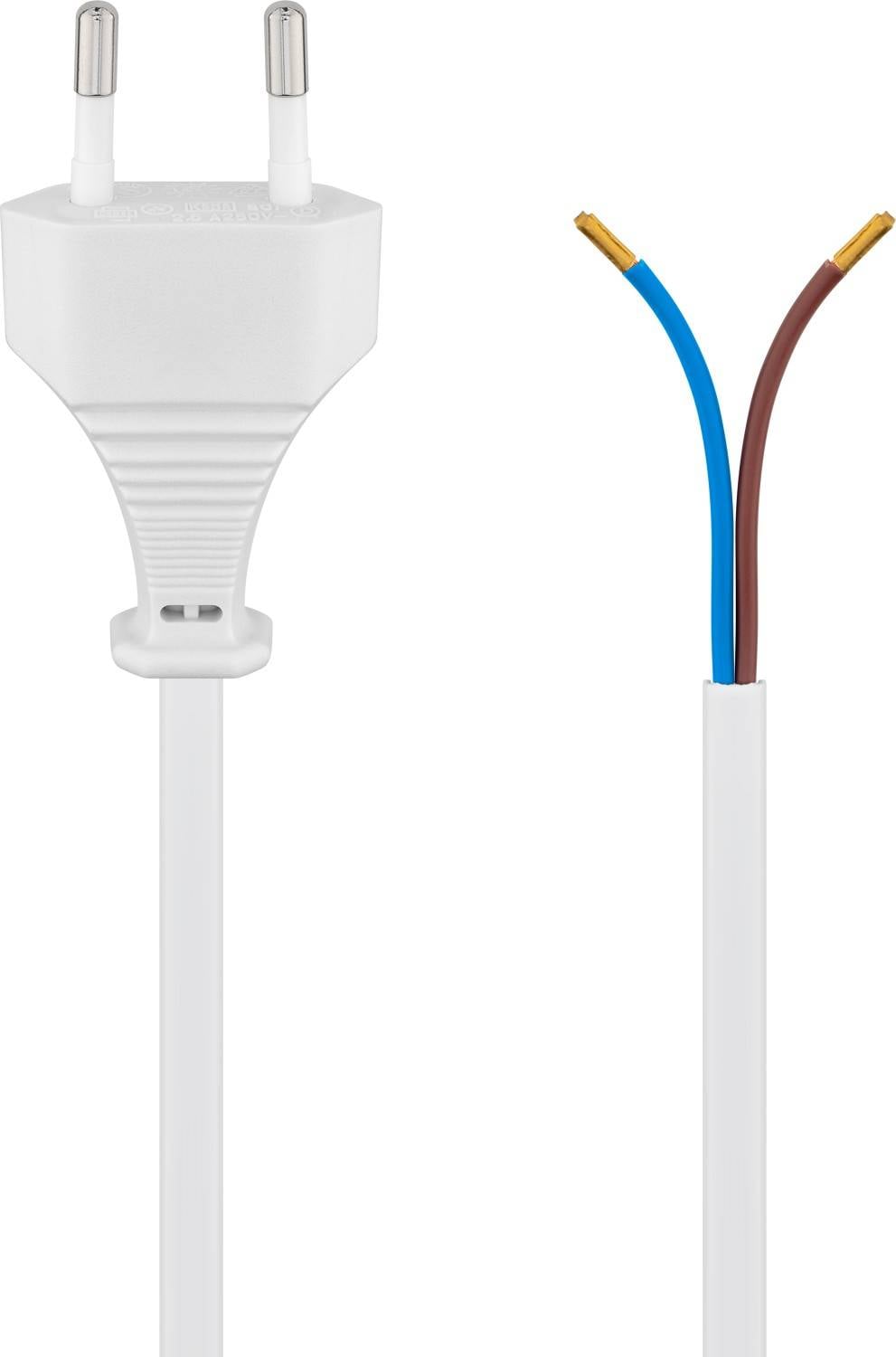 Goobay 51345 Netzkabel 2 polig / Eurostecker CEE 7/16 & offene Enden / Stromkabel Aderendhülsen Eurokabel / Weiß / 1,5m-0