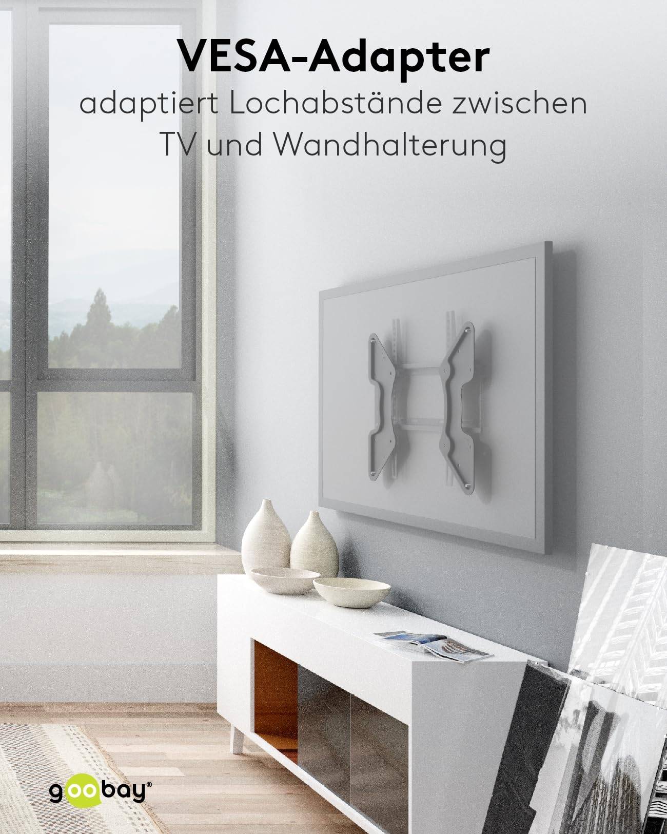 Goobay 60134 VESA-Adapter für TV-Wandhalterung, VESA-Adapterplatte erweitert Halterung auf 400x400 mm, bis 30 kg Schwarz-5