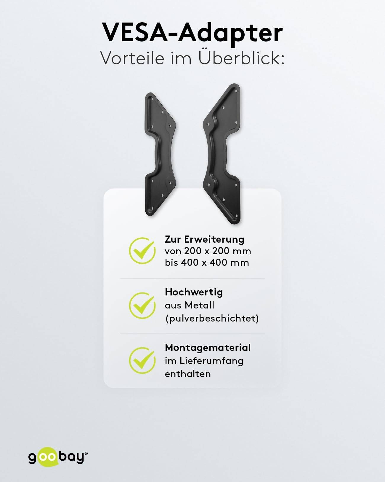 Goobay 60134 VESA-Adapter für TV-Wandhalterung, VESA-Adapterplatte erweitert Halterung auf 400x400 mm, bis 30 kg Schwarz-4