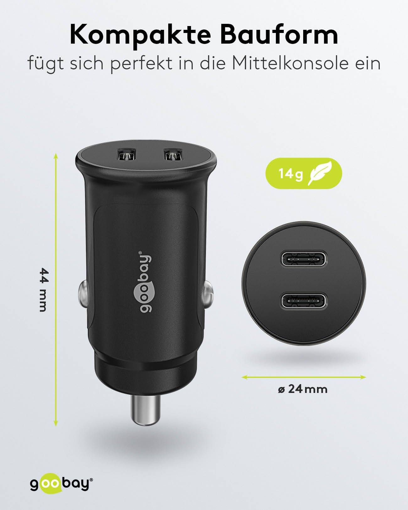 Goobay 59705 Dual USB Schnellladegerät PD Zigarettenanzünder / 30W Auto Ladegerät USB-C Mini Ladestecker 12V / Schwarz-6