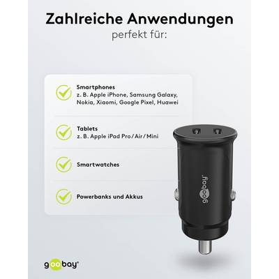 Goobay 59705 Dual USB Schnellladegerät PD Zigarettenanzünder / 30W Auto Ladegerät USB-C Mini Ladestecker 12V / Schwarz-2