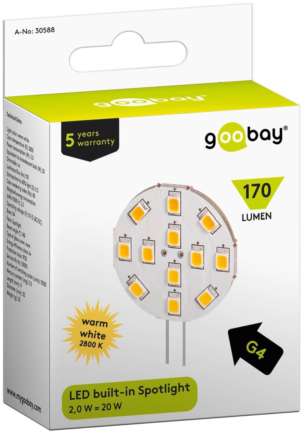 Goobay 30588 LED Strahler G4 Leuchtmittel 2 Watt / LED Glühbirne warmweiß 3000 K / Sockel G4 / LED Glühlampe 230 lm-2