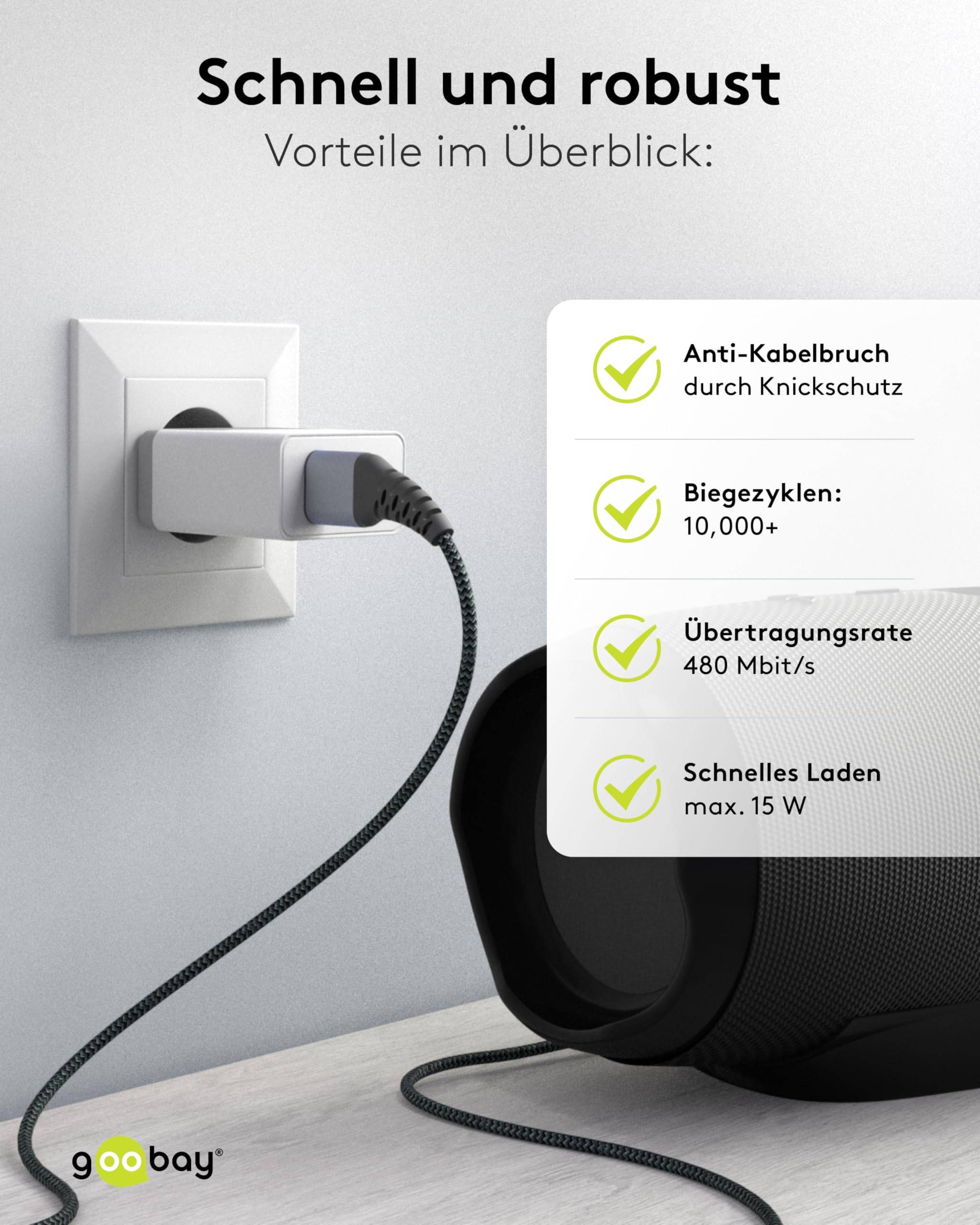Goobay 49296 USB C auf USB A Kabel Handy Ladekabel Adapterkabel High Speed 480 Mbit/s Textilkabel Stoffkabel Grau 1m-5