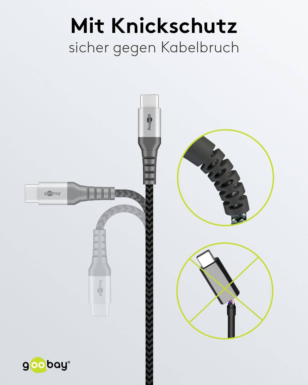 Goobay 49296 USB C auf USB A Kabel Handy Ladekabel Adapterkabel High Speed 480 Mbit/s Textilkabel Stoffkabel Grau 1m-2