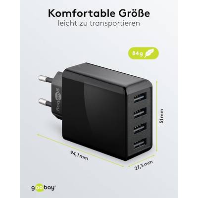 Goobay 44953 USB-A Netzteil 30W / 4fach Universal Ladegerät Apple Samsung / USB A Adapter / 4 Port Ladestecker / Schwarz-2
