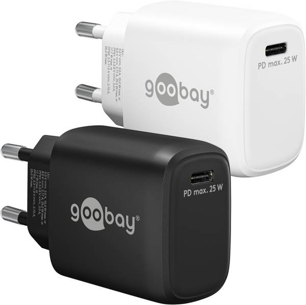 Goobay 65368 USB-C Netzteil 25W Power Delivery Charger / Universal Ladegerät Handy & Tablet / Mini USB-C Adapter / Weiß