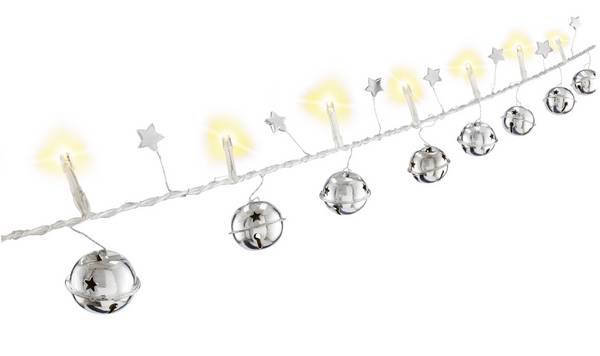 Goobay 57949 LED-Lichterkette 10 warmweiße LED mit Timer, Weihnachtsbeleuchtung Glöckchen Lichterkette mit Batterie