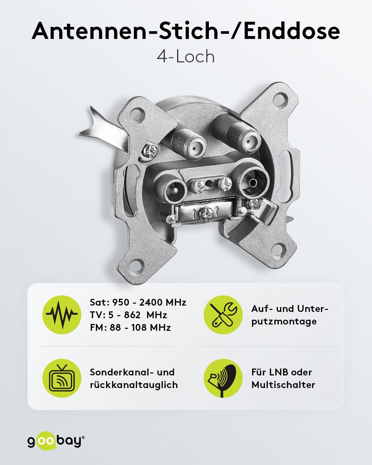 Goobay 67049 SAT Antennensteckdose 4 Loch Antennenkabel Durchgangsdose Steckdose / Stich- Enddose / Multimediadose-1