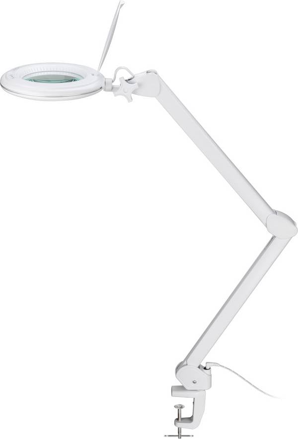 Goobay 60364 LED Lupenleuchte mit Tischklemme Ø 127mm Echtglas Linse 3 Dioptrien Lupe mit Licht dimmbar Lupenlampe Weiß