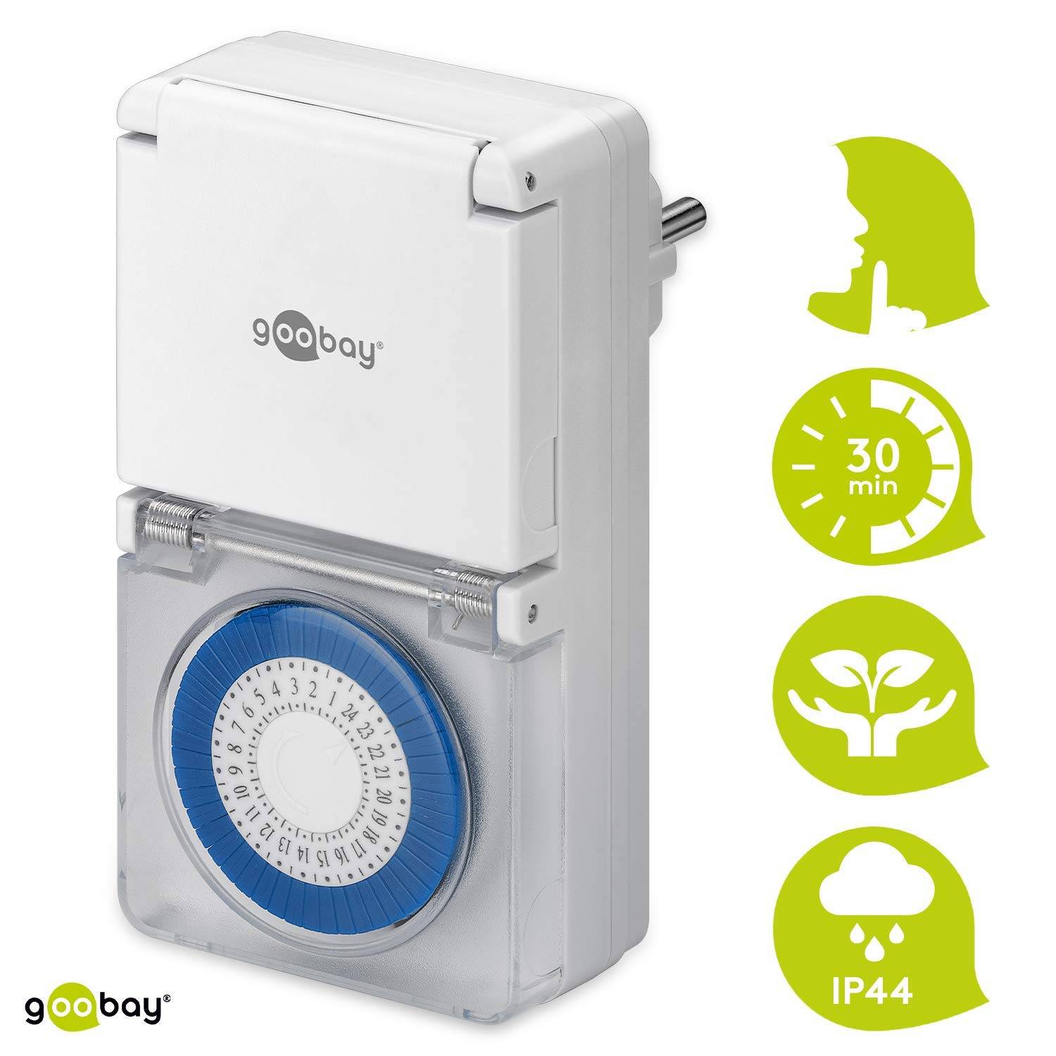 Goobay 73289 Outdoor Analoge Zeitschaltuhr 3500W / Außen Schaltuhr für Steckdose / Timer 30 Min Takt / IP44 Spritzwasser-1