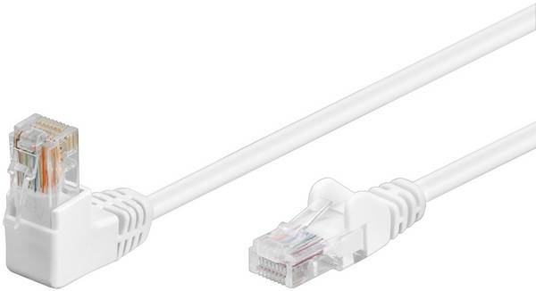 Goobay 94164 CAT 5e Netzwerkkabel U/UTP / 1x RJ45 Stecker 90 Grad gewinkelt / CCA Leiter Ethernet Kabel / Weiß / 2m