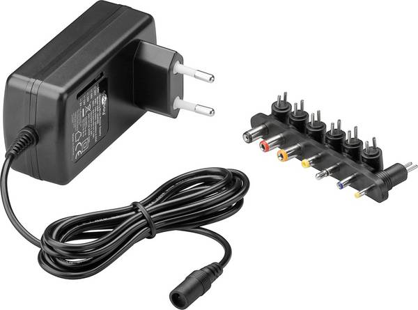 Goobay 54799 Universal Netzteil 9 V - 24 V, max. 24 W / 1.5 A, Netzgerät mit 7x Adaptern DC- & Klinkenstecker, Schwarz