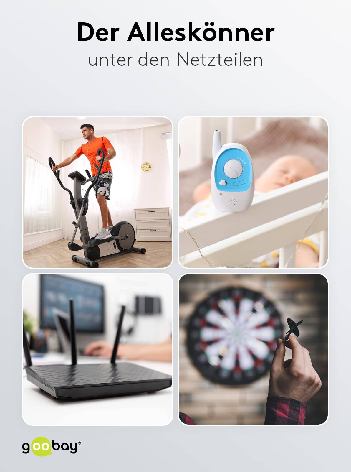 Goobay 54799 Universal Netzteil 9 V - 24 V, max. 24 W / 1.5 A, Netzgerät mit 7x Adaptern DC- & Klinkenstecker, Schwarz-1