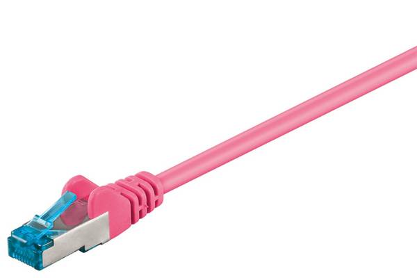 Goobay 94144 CAT 6A Netzwerkkabel RJ45 Stecker Kupfer CU halogenfrei Ethernet LAN Kabel S/FTP Internetkabel Pink 15m