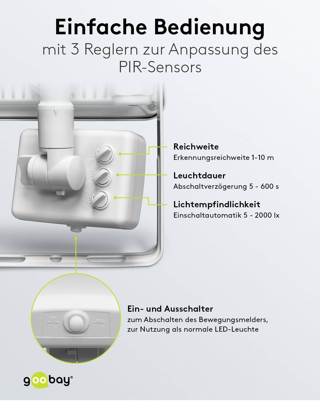 Goobay 53882 LED Außenstrahler Bewegungsmelder 30W / PIR Sensor / 2550lm Neutralweiß Scheinwerfer Außenleuchte / Weiß-4