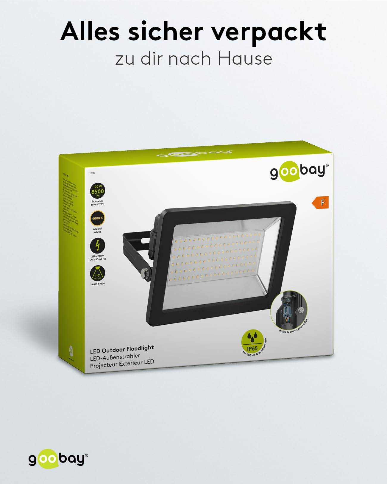 Goobay 53876 LED Strahler Außen 100W Außenstrahler 8500lm / Scheinwerfer Wandmontage Fluter / Gartenstrahler / Schwarz-5