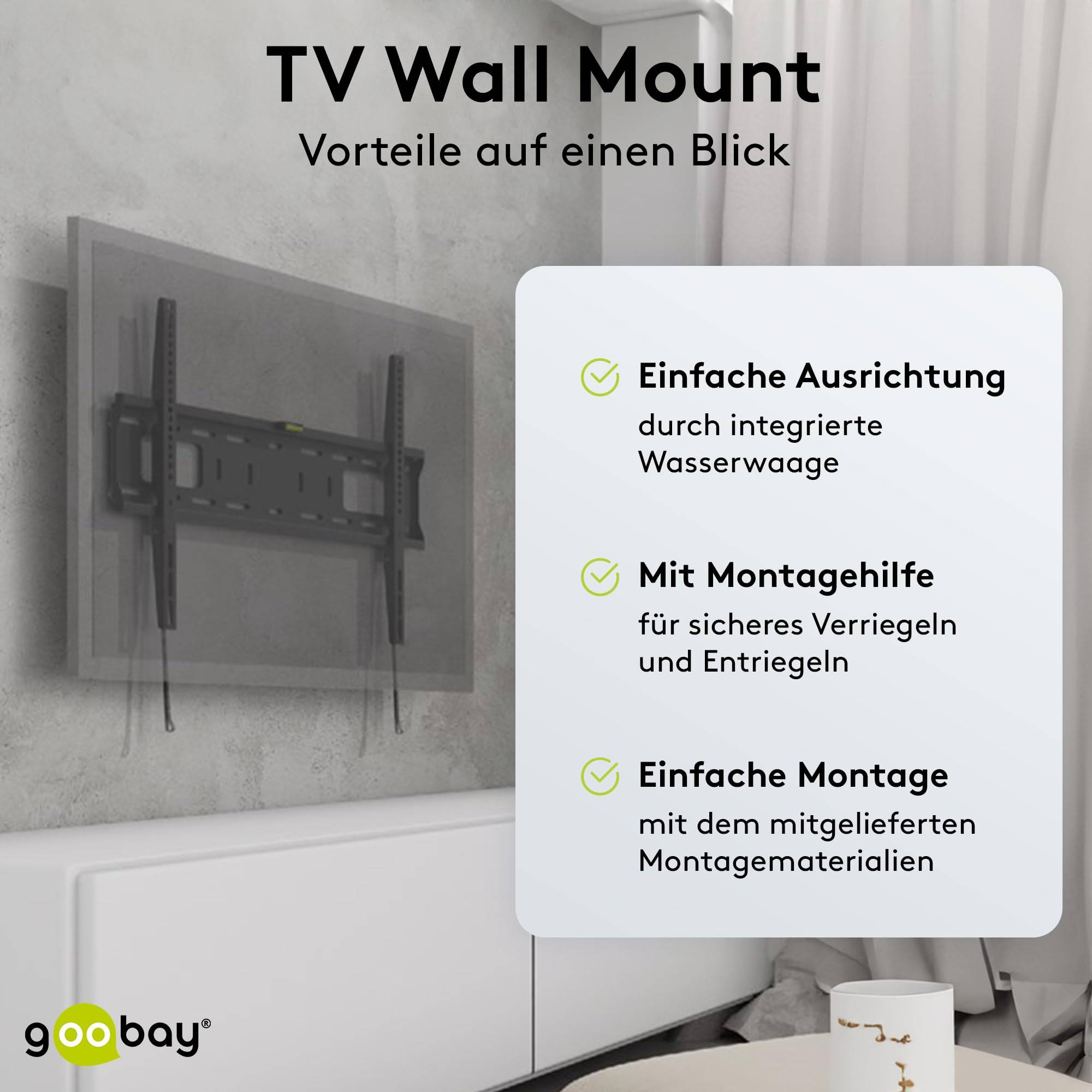 Goobay 49892 TV-Wandhalterung Pro FIXED 109 cm (43") - 254 cm (100") extrem flache Fernsehhalterung, VESA 900x600, 75 kg-5