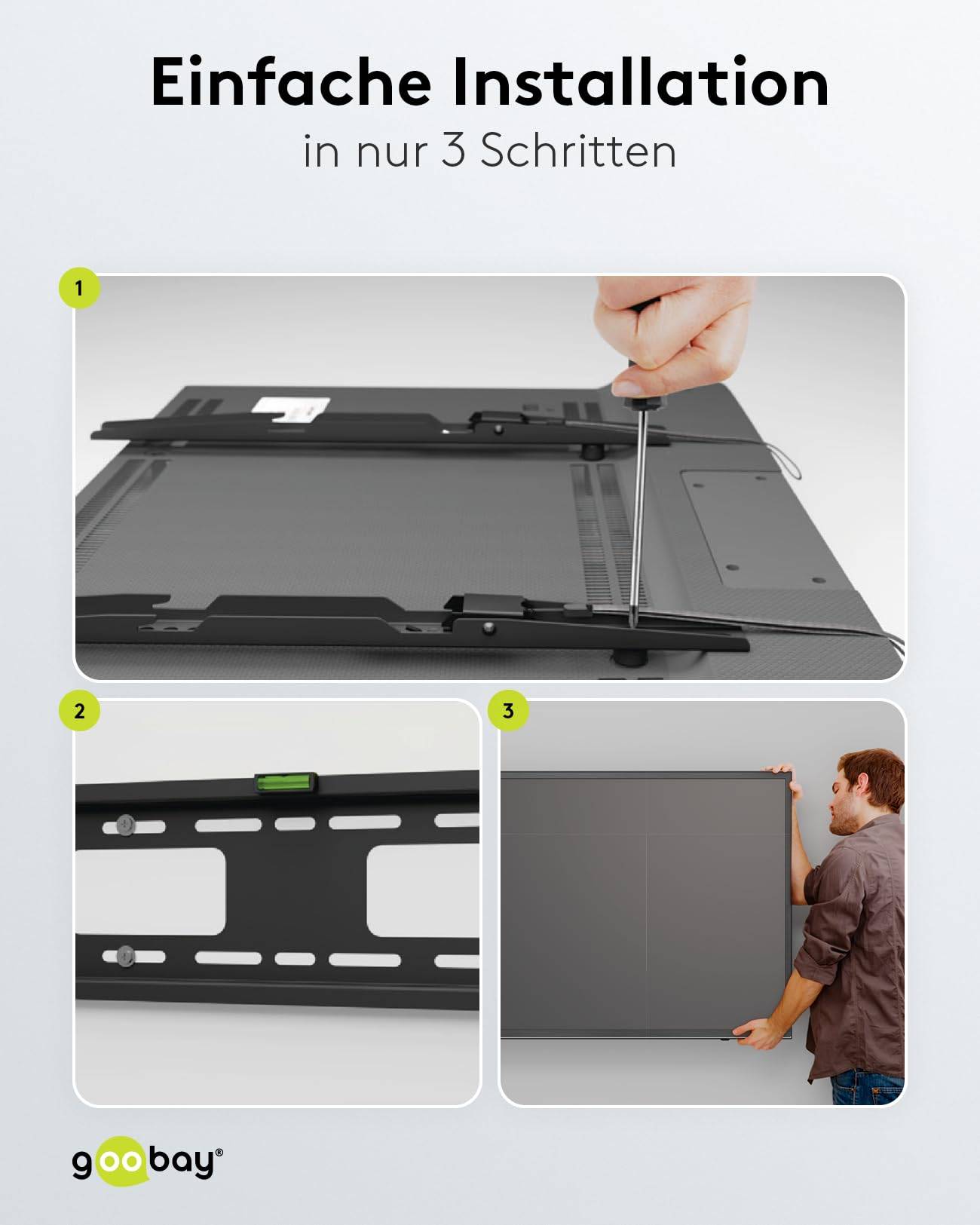 Goobay 49892 TV-Wandhalterung Pro FIXED 109 cm (43") - 254 cm (100") extrem flache Fernsehhalterung, VESA 900x600, 75 kg-6