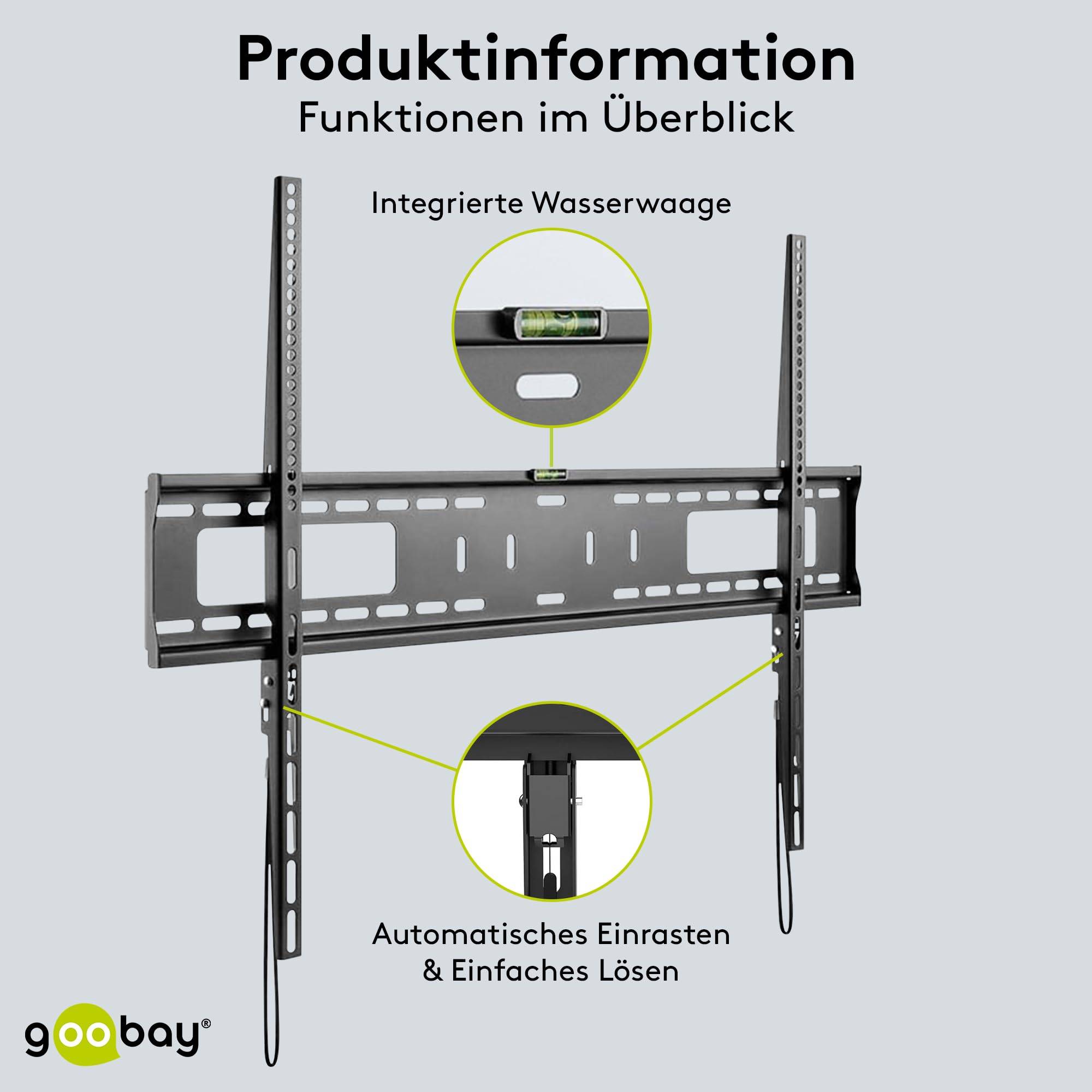 Goobay 49892 TV-Wandhalterung Pro FIXED 109 cm (43") - 254 cm (100") extrem flache Fernsehhalterung, VESA 900x600, 75 kg-2