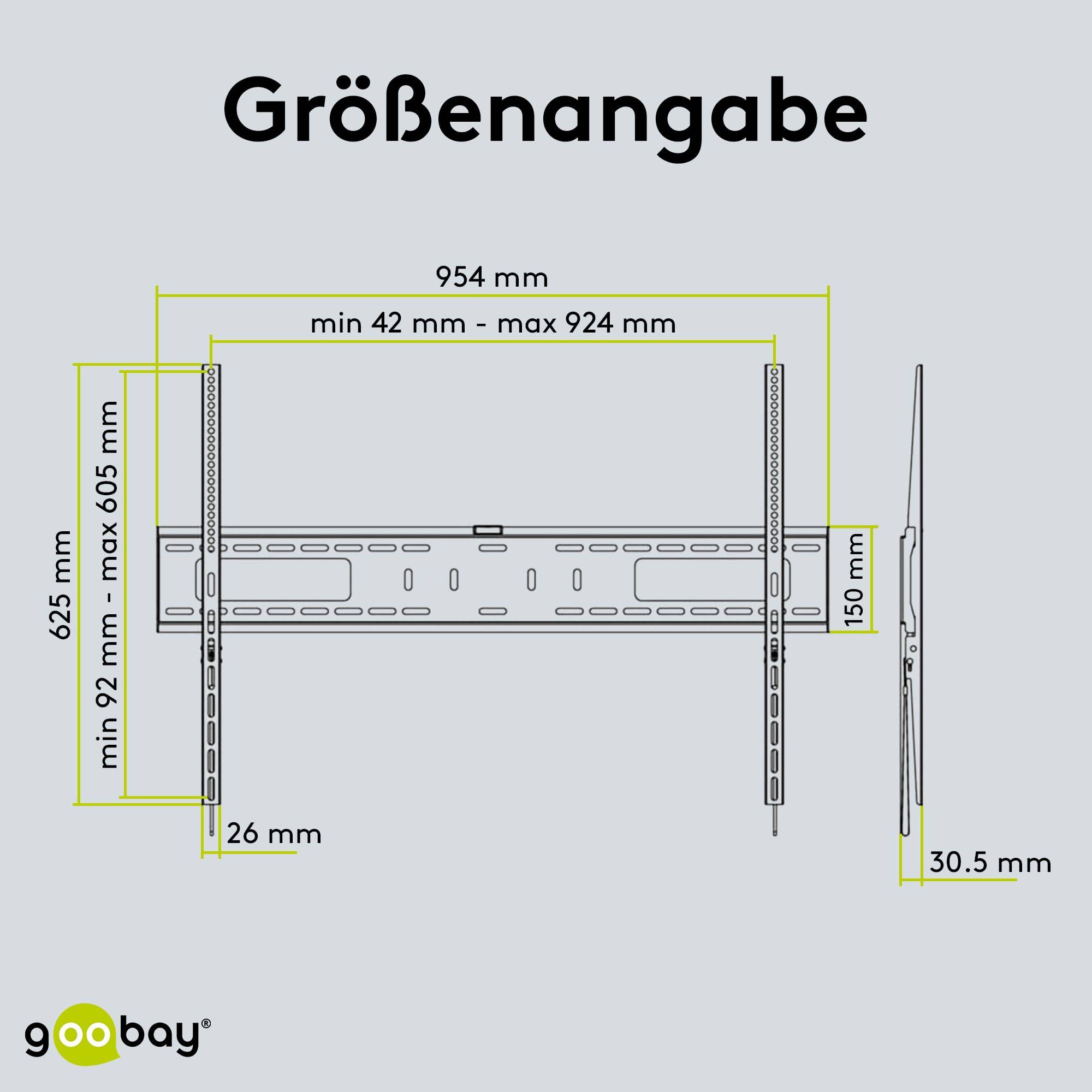 Goobay 49892 TV-Wandhalterung Pro FIXED 109 cm (43") - 254 cm (100") extrem flache Fernsehhalterung, VESA 900x600, 75 kg-3