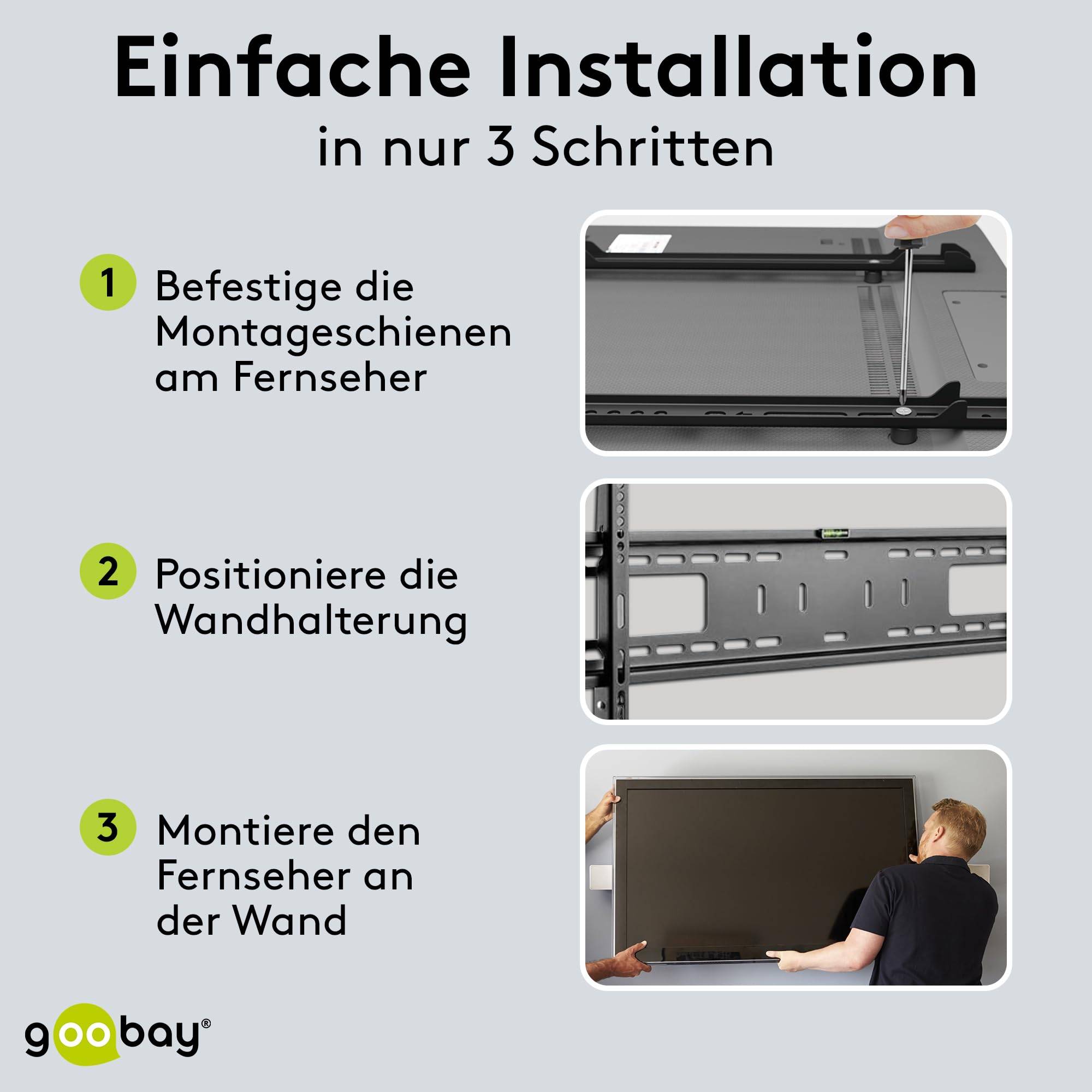 Goobay 49892 TV-Wandhalterung Pro FIXED 109 cm (43") - 254 cm (100") extrem flache Fernsehhalterung, VESA 900x600, 75 kg-4