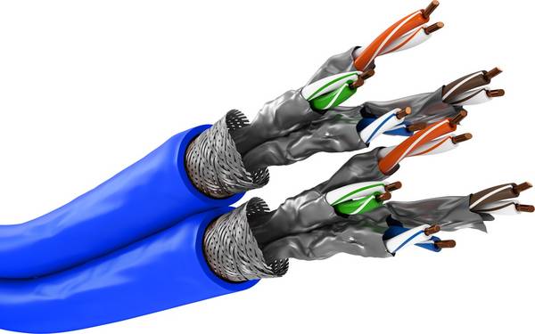 Goobay 91896 CAT 7A+ Duplex Netzwerkkabel S/FTP PiMF / Kupfer / 1200 MHz LAN Ethernet Kabel halogenfrei / Blau / 100m