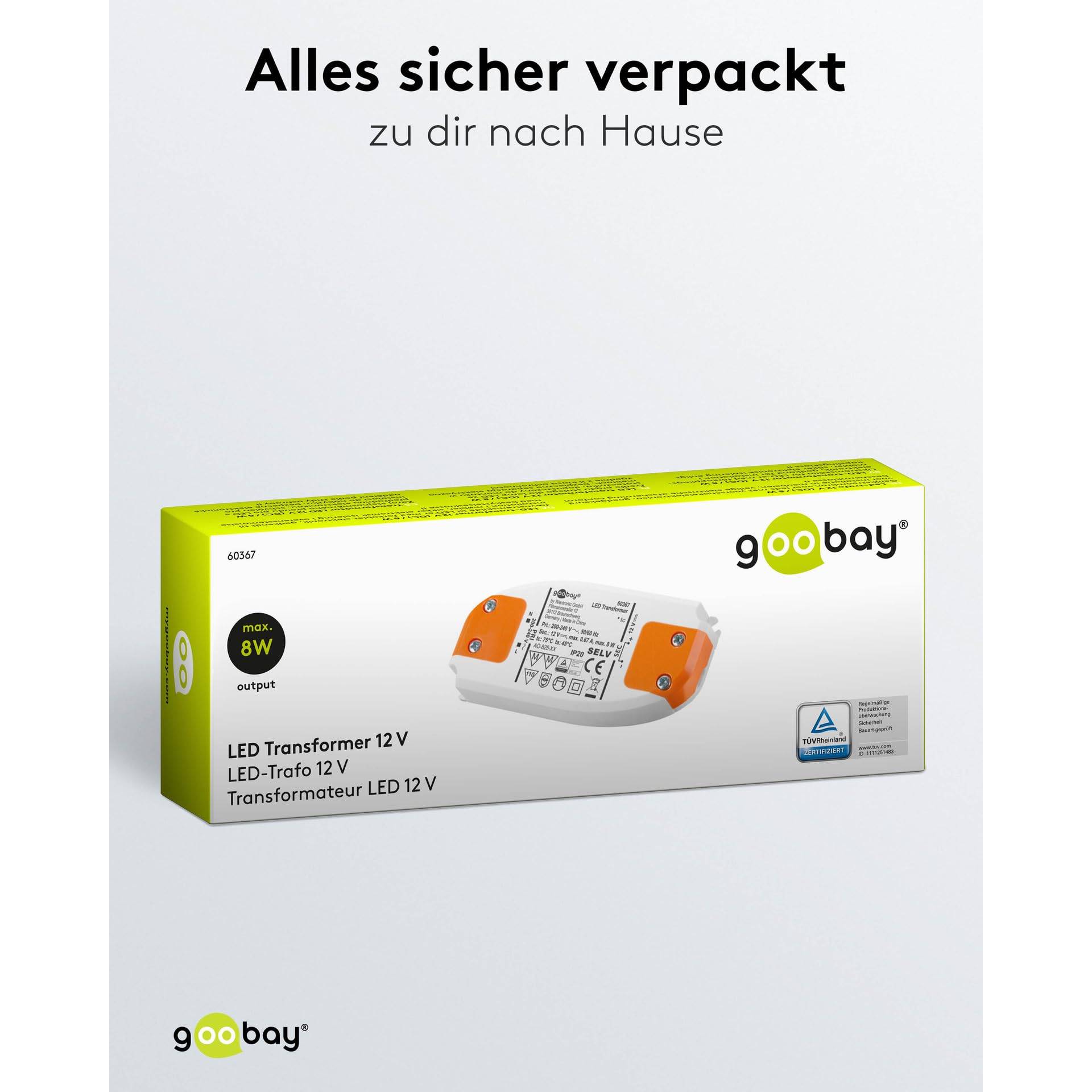 Goobay 60367 LED Trafo 230 V auf 12 V Gleichspannung (DC) für 8W LED Beleuchtung LED Treiber Konstantstromquelle-6