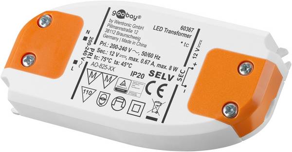 Goobay 60367 LED Trafo 230 V auf 12 V Gleichspannung (DC) für 8W LED Beleuchtung LED Treiber Konstantstromquelle