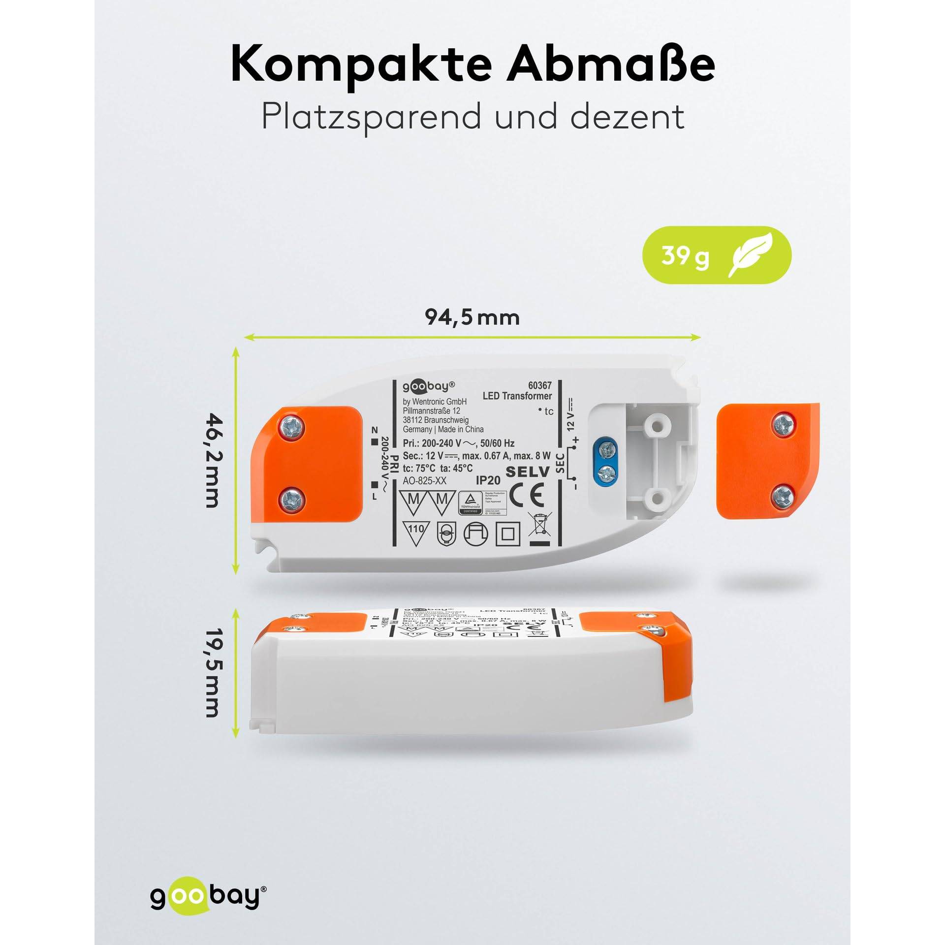 Goobay 60367 LED Trafo 230 V auf 12 V Gleichspannung (DC) für 8W LED Beleuchtung LED Treiber Konstantstromquelle-3