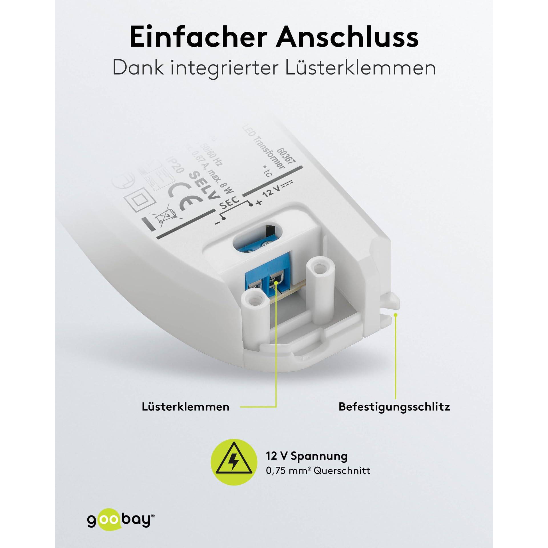 Goobay 60367 LED Trafo 230 V auf 12 V Gleichspannung (DC) für 8W LED Beleuchtung LED Treiber Konstantstromquelle-4