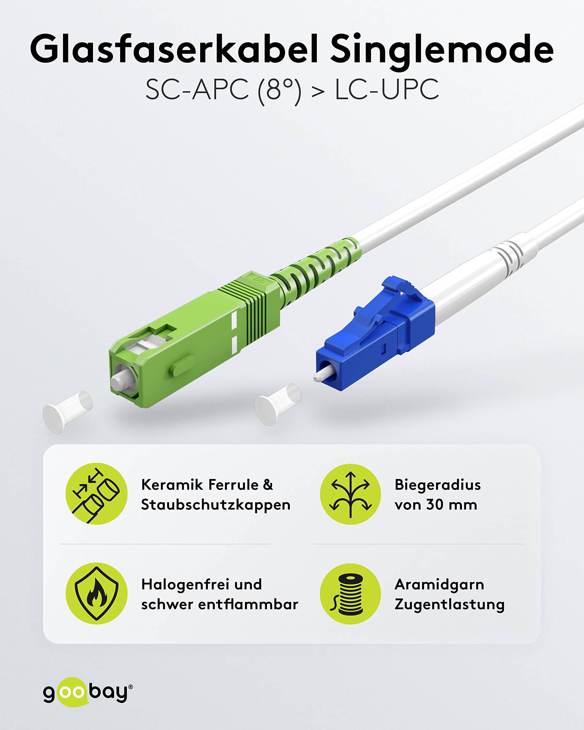 Goobay 59616 Glasfaserkabel FTTH Singlemode OS2 Simplex 100 Gbit/s SC-APC auf LC-UPC Patchkabel halogenfrei Weiß 30.00 m-1