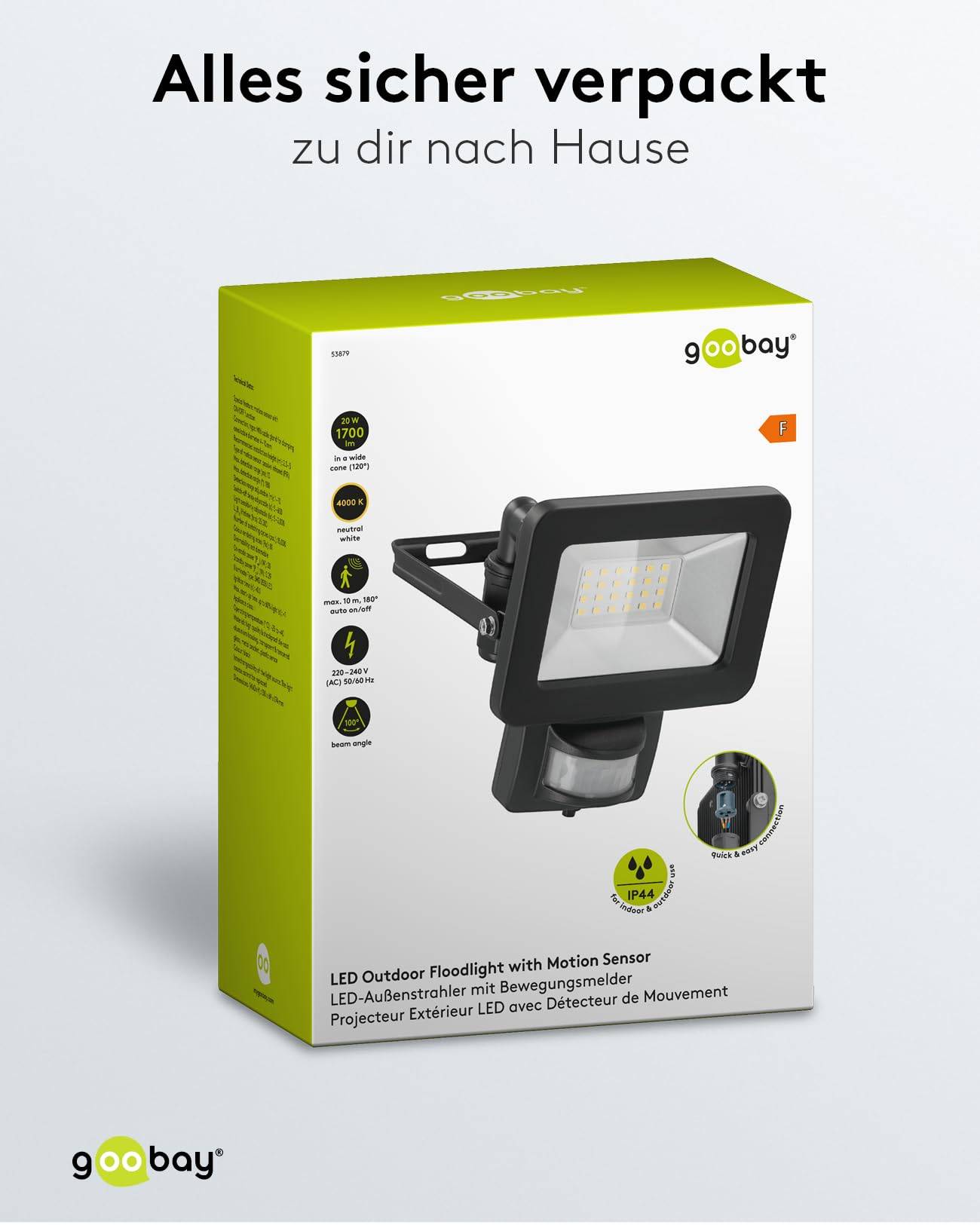 Goobay 53879 LED Außenstrahler Bewegungsmelder 20W / PIR Sensor / 1700lm Neutralweiß Scheinwerfer Außenleuchte / Schwarz-6