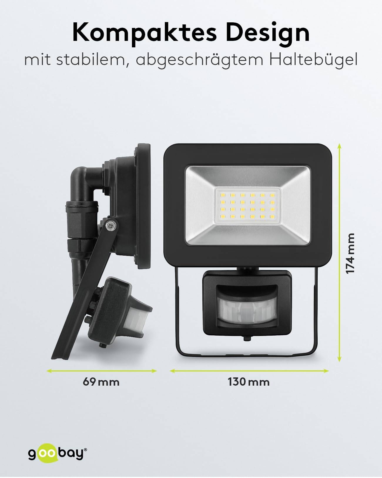 Goobay 53879 LED Außenstrahler Bewegungsmelder 20W / PIR Sensor / 1700lm Neutralweiß Scheinwerfer Außenleuchte / Schwarz-2