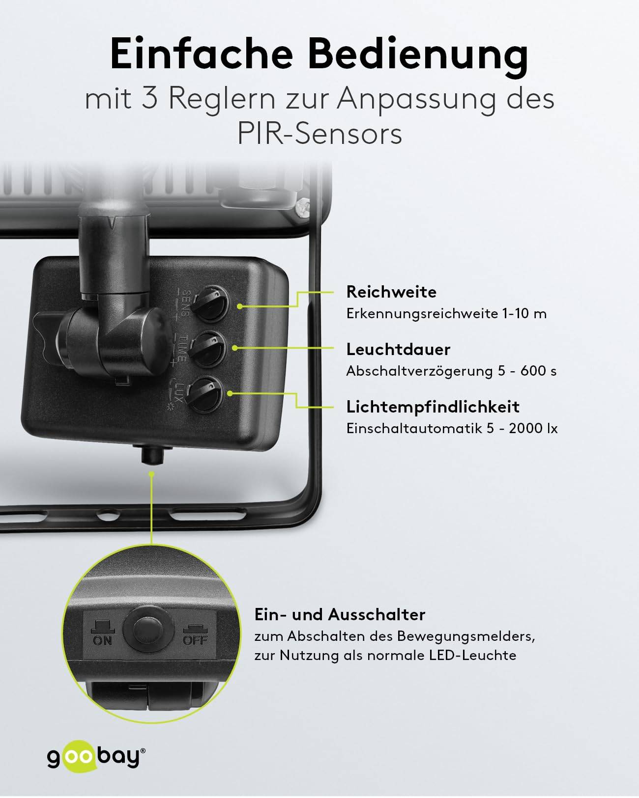 Goobay 53879 LED Außenstrahler Bewegungsmelder 20W / PIR Sensor / 1700lm Neutralweiß Scheinwerfer Außenleuchte / Schwarz-4