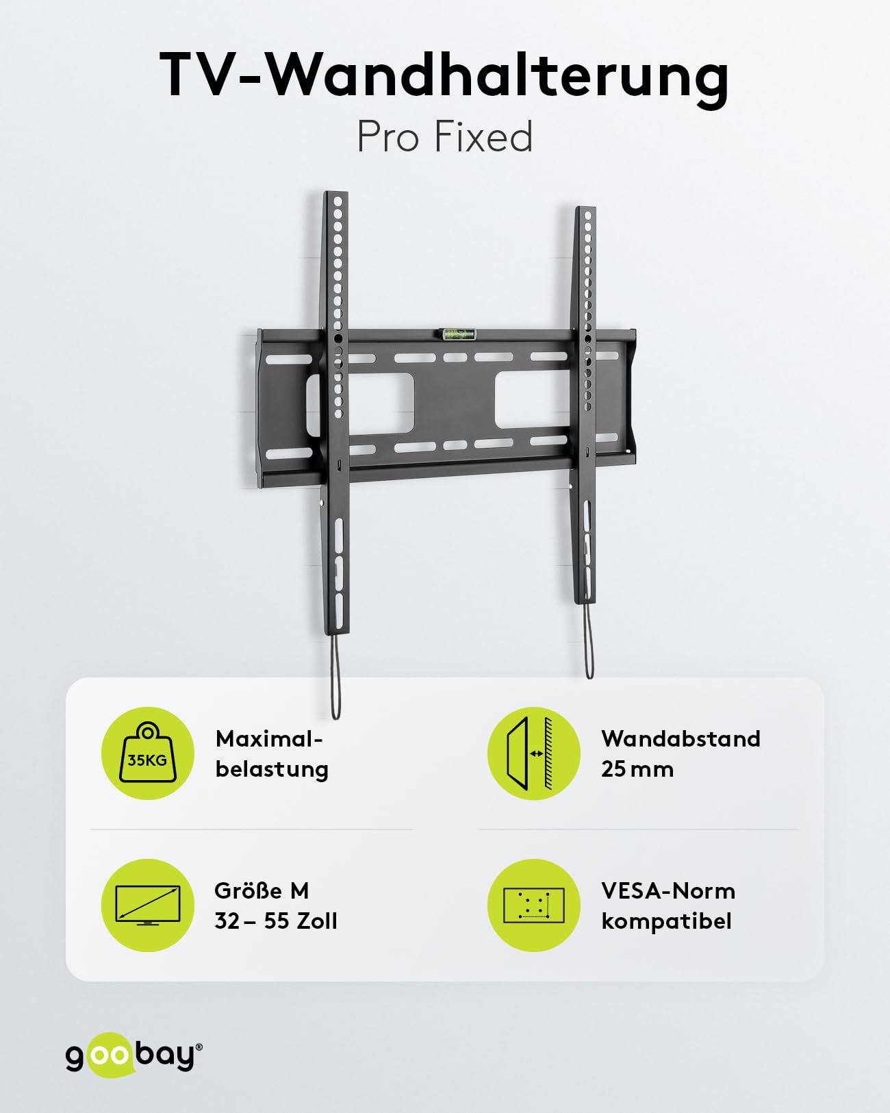 Goobay 49890 TV-Wandhalterung Pro FIXED 81 cm (32") - 140 cm (55") extrem flache Fernsehhalterung, VESA 400x400, 50 kg-1