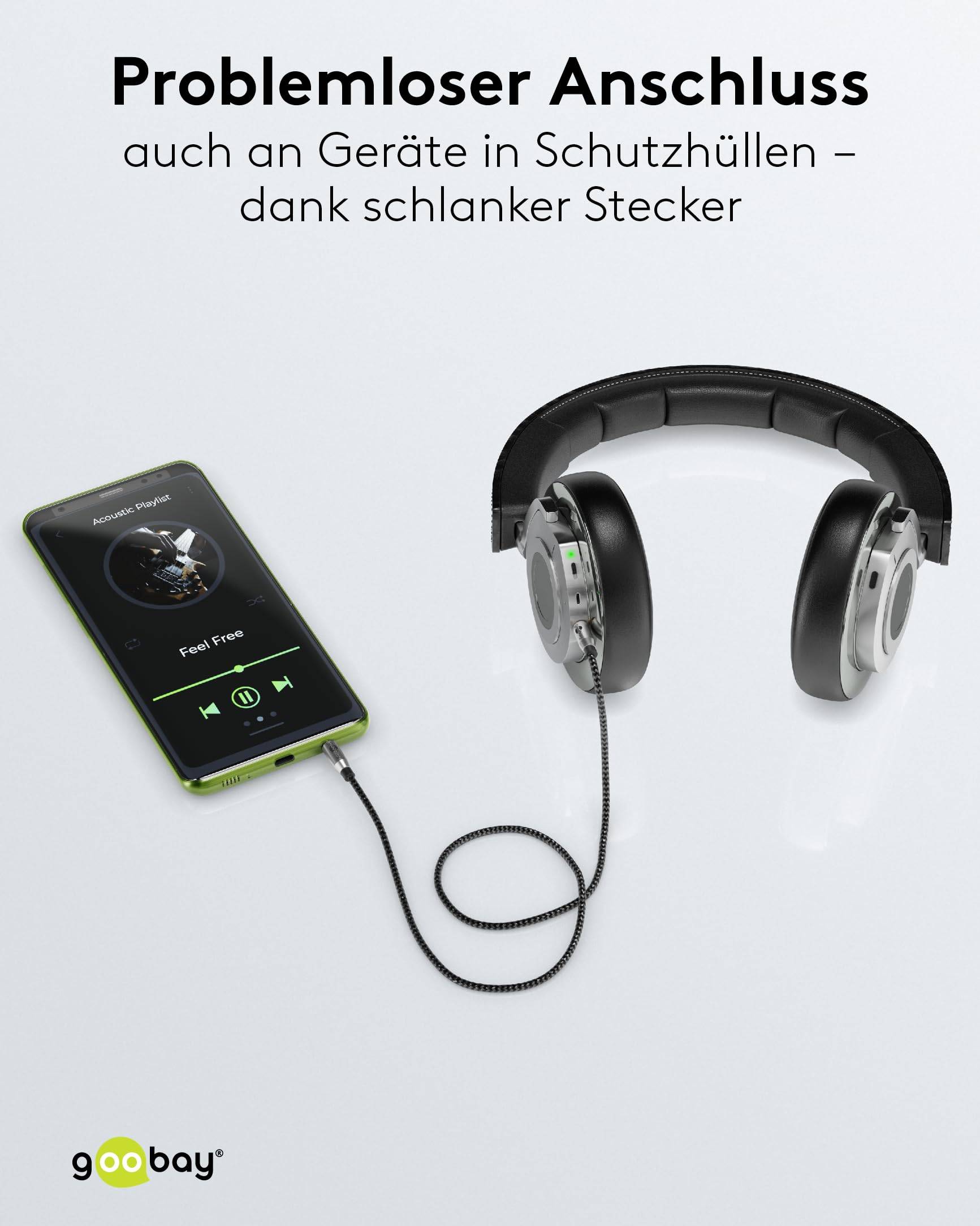 Goobay Plus 65275 AUX Kabel 3,5 mm Klinkenstecker / Klinke Audiokabel Klinkenkabel / Textilkabel Shark Skin / Grau / 3m-6