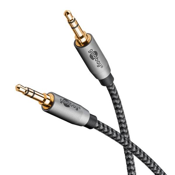 Goobay Plus 65272 AUX Kabel 3,5 mm Klinkenstecker / Klinke Audiokabel Klinkenkabel / Textilkabel Shark Skin Grau / 0,5m