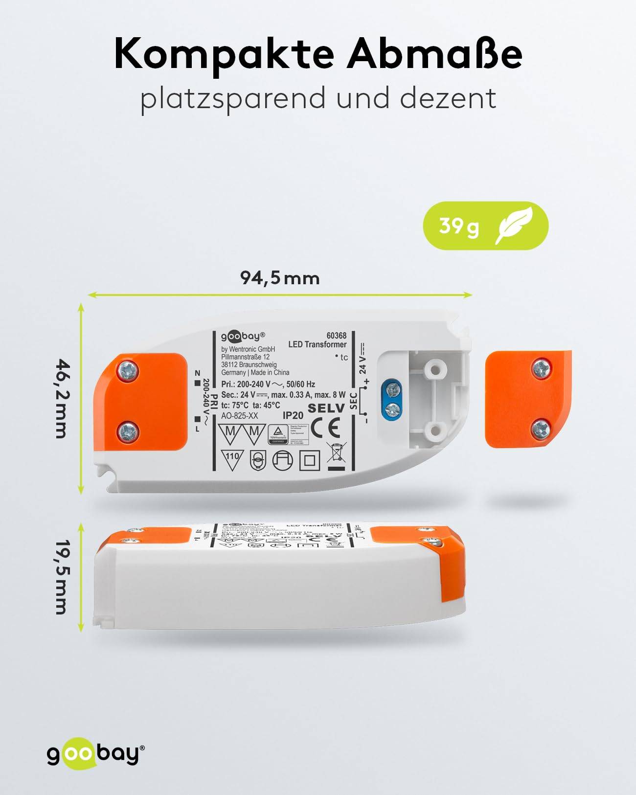 Goobay 60368 LED Trafo 230 V auf 24 V Gleichspannung (DC) für 8W LED Beleuchtung LED Treiber Konstantstromquelle-2