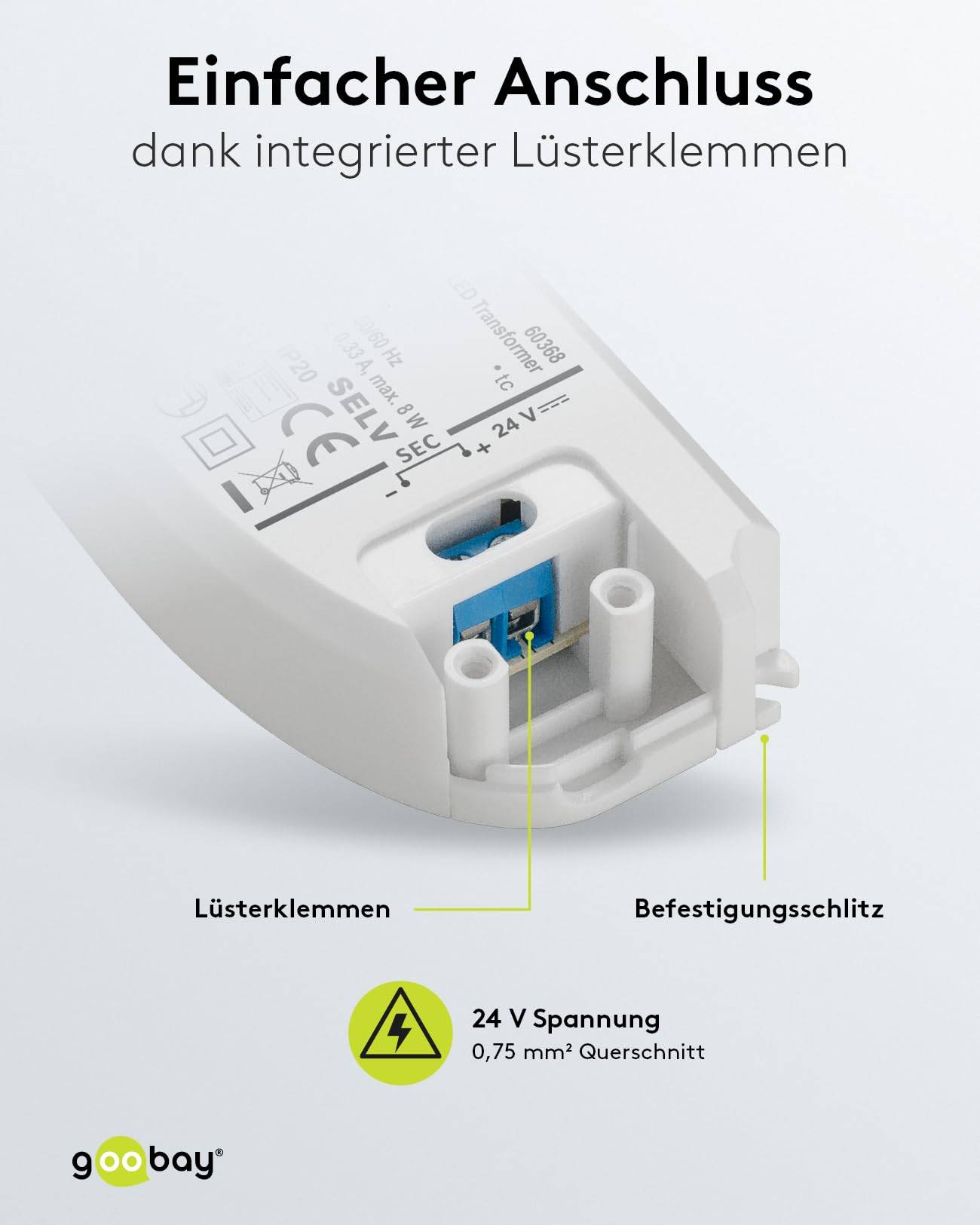 Goobay 60368 LED Trafo 230 V auf 24 V Gleichspannung (DC) für 8W LED Beleuchtung LED Treiber Konstantstromquelle-3