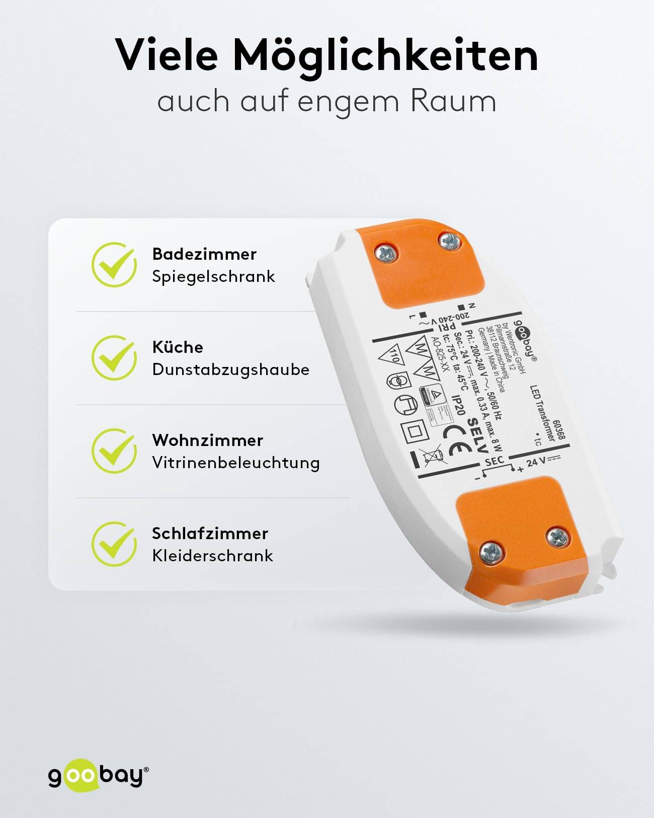 Goobay 60368 LED Trafo 230 V auf 24 V Gleichspannung (DC) für 8W LED Beleuchtung LED Treiber Konstantstromquelle-4